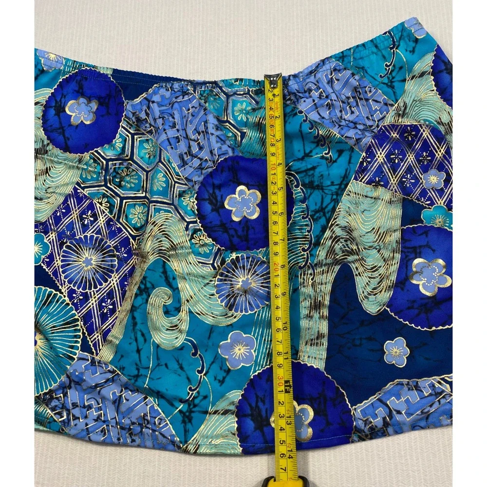 Tara Grinna XL Resortcore Blue Gold Metallic Skirted Bikini Bottom